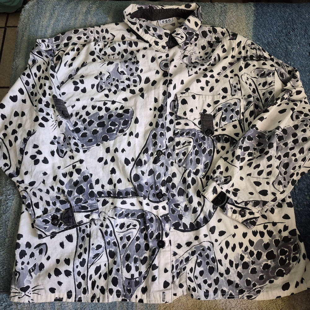 Vtg E.G.O Leopard Print Button Down Shirt 80s 90s Streetwear Grunge